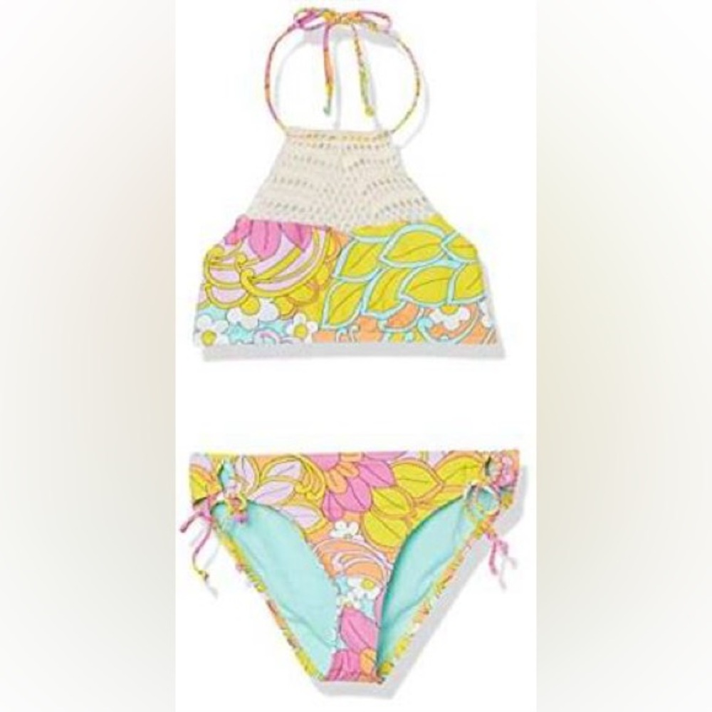 Hobie High Neck Halter Top and Side Tie Bikini Bottom Set Size 16 NWT